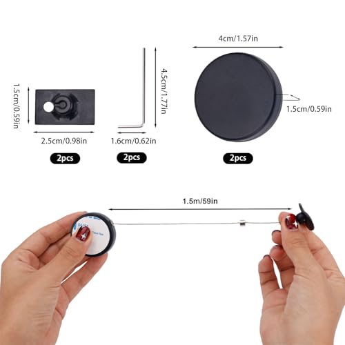 2pcs Retractable Remote Control Tether Lock, 4.92Ft Adjustable Retractable Remote Control Cable Tether Lock with 4 Adhesive 2 Hexagonal Wrench for TV Game Home Showroom Use