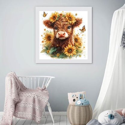 Diamond Art Kits for Adults, Highland Cow Sunflower Diamond Painting Kit - color: Cow Flowers