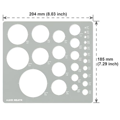 Aleks Melnyk No.200 Metal Circle Template Metric, Circle Tracers for Drawing, Ruler, Template for Drafting, Round Stencil, Architect Tool, Stencil Painting