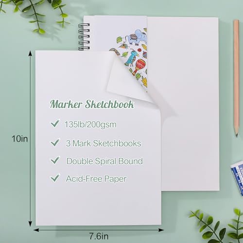 3 Pack Marker Paper Pad 7.6 × 10 in, 200gsm Spiral Sketchbook - size: 7.6×10 Inch (3 pack)
