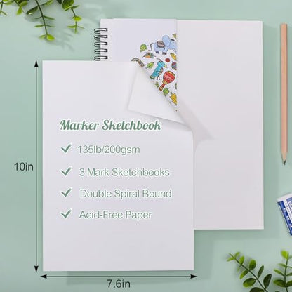 3 Pack Marker Paper Pad 7.6 × 10 in, 200gsm Spiral Sketchbook - size: 7.6×10 Inch (3 pack)