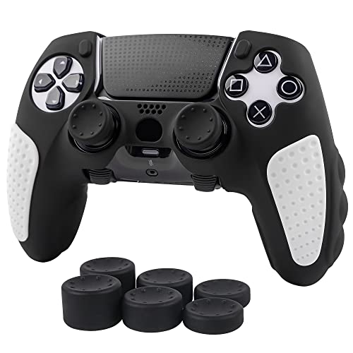 Skin for DualSense Edge, Ergonomic Soft Anti-Slip Silicone Controller Grip Cover Case Accessories Set for PlayStation 5 DualSense Edge Controller with Thumb Grip Caps (Black White) - color: Black White