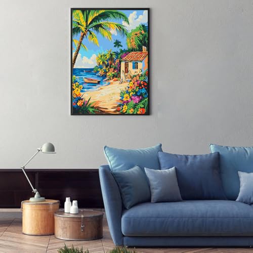 Landscape Paint by Number on Canvas for Adults Beginners Art Crafts Kits - color: sea