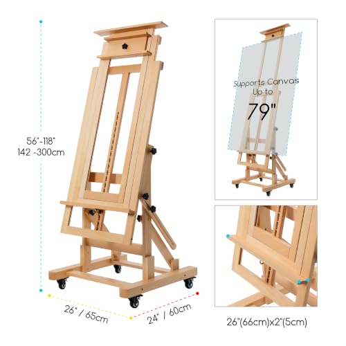 MEEDEN Movable Large H-Frame Easel: Holds Art Canvas Up to 79" for Studio - color: Natural