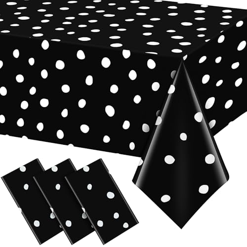 Mindsoft 3 Pcs Black White Polka Dot Plastic Tablecloth Party - color: White, style: White Polka Dot