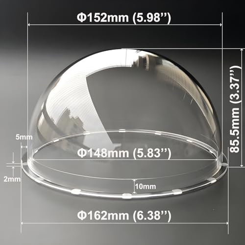 6 Inch Weatherproof Acrylic Clear Camera Dome Cover, CCTV Replacement Transparent Lens Cap, Surveillance Security Camera Protective Shield, 152mm Outer Diameter, 85mm Height