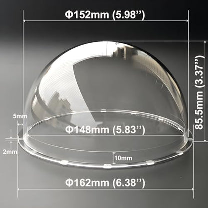 6 Inch Weatherproof Acrylic Clear Camera Dome Cover, CCTV Replacement Transparent Lens Cap, Surveillance Security Camera Protective Shield, 152mm Outer Diameter, 85mm Height