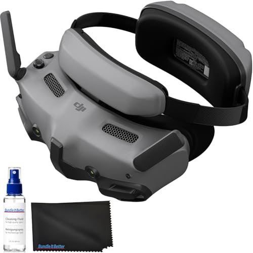 DJI Goggles 3 FPV Goggles with Micro-OLED Screens, O4 HD Video Transmission, Adjustable Diopters, Real View PiP, Wireless Streaming Bundle with Lens Cleaning Kit