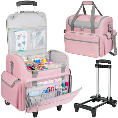Rolling Craft Bag, Large Craft Bag with Wheels for Scrapbook Supplies - color: Pink, size: With Trolley