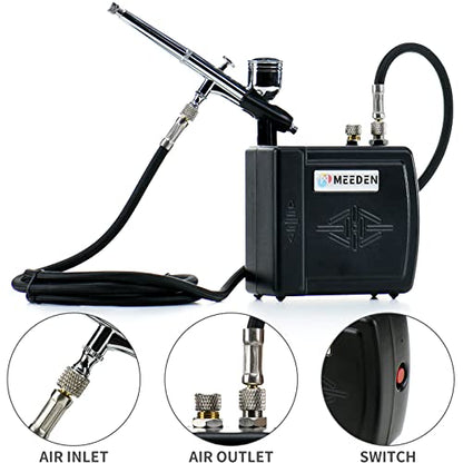 MEEDEN Airbrush Kit with Air Compressor: Dual Action Airbrush, 0.5mm, Black - color: Black, size: Single