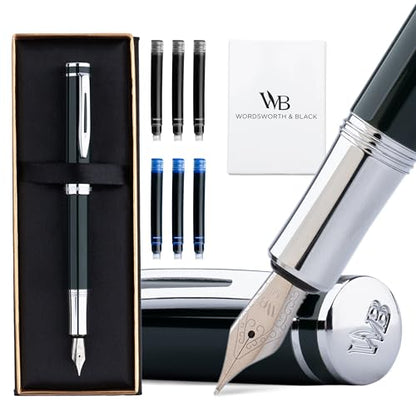 Wordsworth & Black Mini Pocket Fountain Pen for Writing, Medium Nib, Green - color: Racing Green