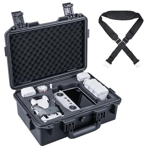 Lykus Titan MM410 Waterproof Hard Case for DJI Mini 4 Pro/Mini 3/Pro and RC2/RC/RC-N2/N1, Black with Shoulder Strap, Support 7 batteries and RC lanyard [CASE ONLY] - color: Black with Shoulder Strap