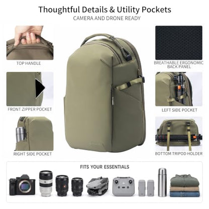 Besnfoto Lightweight Camera Backpack - Everyday Laptop Bag for DSLR Drone - color: Green, size: 16L