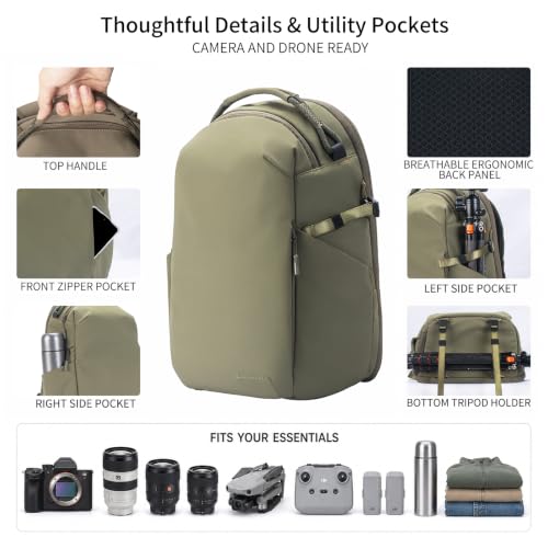 Besnfoto Lightweight Camera Backpack - Everyday Laptop Bag for DSLR Drone - color: Green, size: 16L