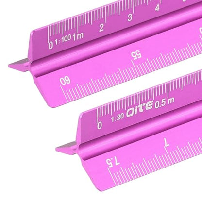 YOKIVE 2Pcs Metric Engineer Scale Ruler, (13 Inch, Rose Red) - color: Rose Red