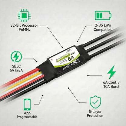 ZTW Mantis G2 6A ESC 2-3S Built-in Switching BEC 5V/3A Brushless Speed Controller For RC Airplane Aircraft Fixed-wing