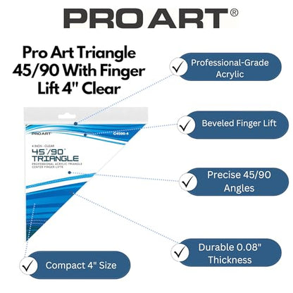 Pro Art Drafting Triangle 4" Finger Lift 45/90 Degree Clear - color: Clear, size: 4-inch, 45/90 Degrees