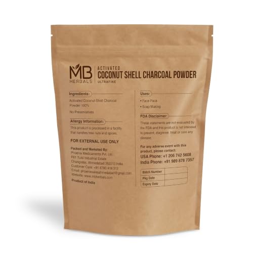MB Herbals Activated Charcoal Powder from Coconut Shell 8 oz (227 Gram / 0.5 LB) | For EXTERNAL USE ONLY | Face Packs and Masks| Soap Making | ToothPowder - size: 227g