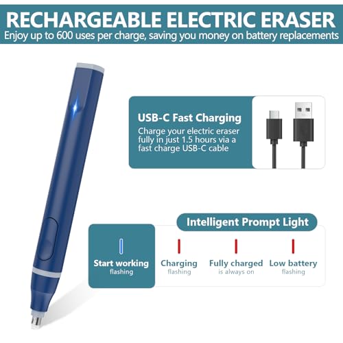 Electric Eraser, USB C Rechargeable Pencil Eraser with 220 Eraser Refills - color: Blue