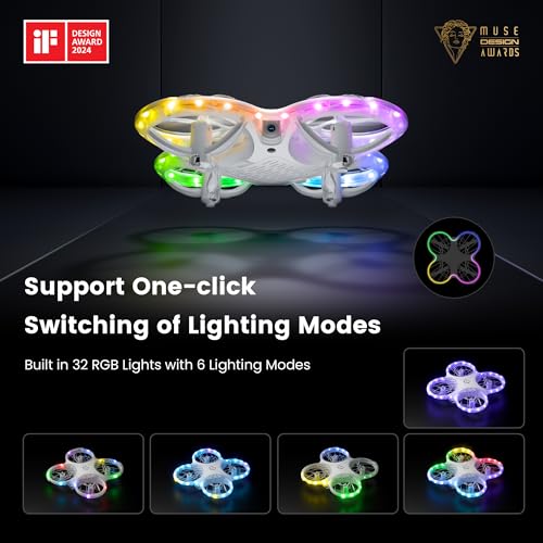 Ameta Morpho 1080P Camera Drone for Kids, RGB Lights, 2 Batteries, Kid Gift