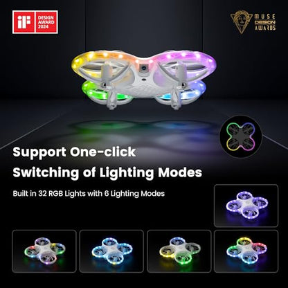 Ameta Morpho 1080P Camera Drone for Kids, RGB Lights, 2 Batteries, Kid Gift
