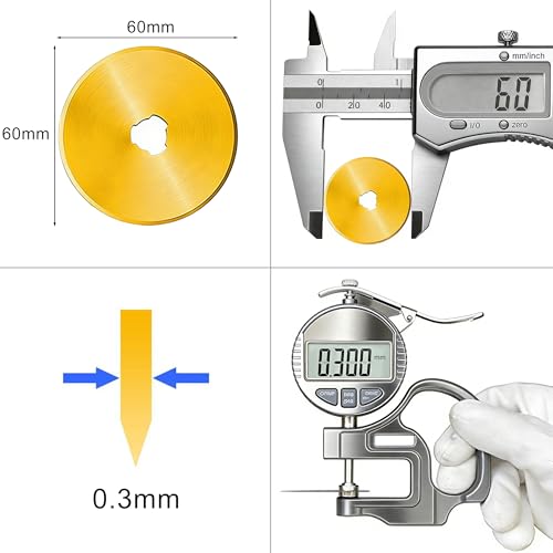 60mm Titanium Rotary Cutter Blades 10 Pack Replacement Rotary Blades for Arts Crafts Quilting Scrapbooking Sewing I Enhanced Sharpness - size: 60mm