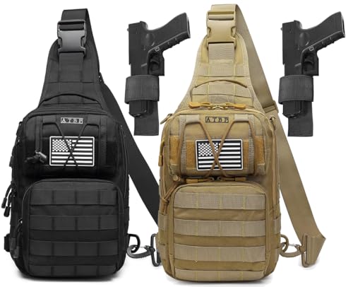 Tactical Sling Backpack Bag Pack for Men Military One Strap Shoulder Backpack Crossbody Bag With Holster 10 Liters - color: Black Tan 2