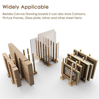 Art Storage Rack, Art Drying Rack, Wood Storage Stand for Canvas Boards, Panel, Frame, Drawing Board, Printed Matter, Paper Pad, Backing Plate (8.3" D x 15" W x 13.7" H)
