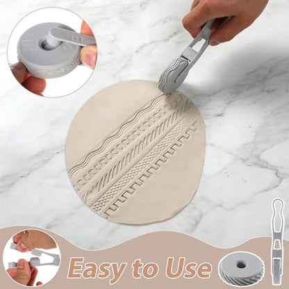 Conderyang 10Pcs 3D Printed Clay Texture Roller Clay Roller with Handle