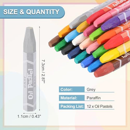 PATIKIL Grey Oil Pastels, 12Pcs Soft Oil Crayons Vibrant and Creamy Pastels Stick Art Supplies for Art Painting Drawing Blending Graffiti for Artists Beginners - color: Grey