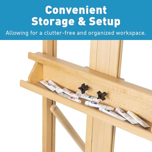Beechwood H-Frame Artist Studio Easel with Storage Drawer, Natural - style: H Frame Easel Natural