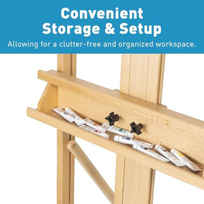 Beechwood H-Frame Artist Studio Easel with Storage Drawer, Natural - style: H Frame Easel Natural
