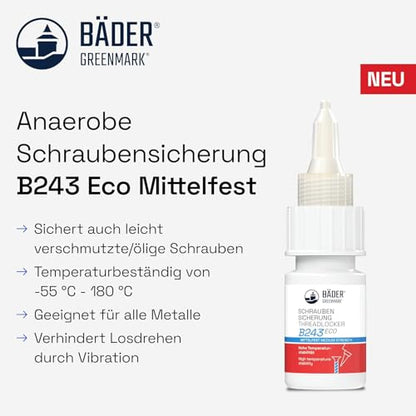 threadlocker B243Eco Medium Strength Blue 10ml Bottle - high Temperature Resistant, Fluorescent - Works on All Metals and Threads, for Large Threads
