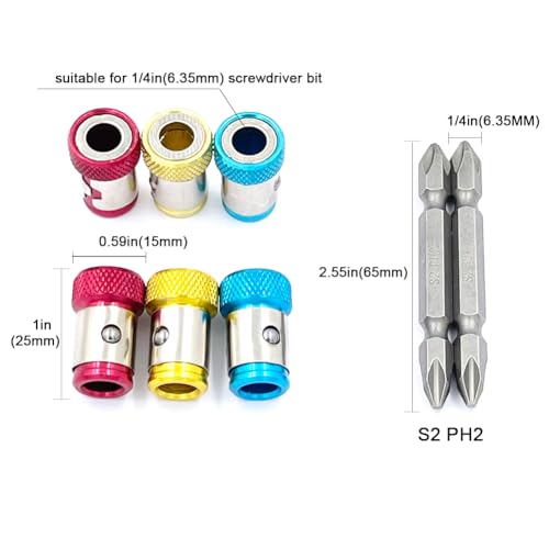 6 Pieces Magnetic Screw Ring With 2 Pieces Ph2 Screwdriver Bit Set,Magnetizer Screw Removable For 1/4 Inch/6.35mm Hex Screwdriver and Power Bits (MIX) - style: 6V2