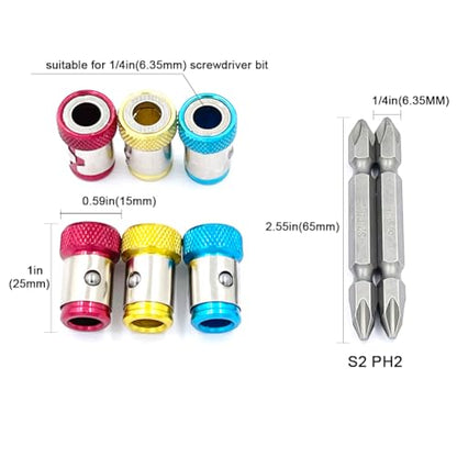 6 Pieces Magnetic Screw Ring With 2 Pieces Ph2 Screwdriver Bit Set,Magnetizer Screw Removable For 1/4 Inch/6.35mm Hex Screwdriver and Power Bits (MIX) - style: 6V2
