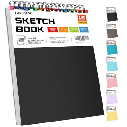 Soucolor Sketch Book 9" x 12", 100 Sheets Kids Art Sketchbook Drawing Pad - color: Black, size: 9" x 12" (Pack of 1)