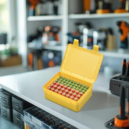 ALCYON Battery Organizer Box for 24 AA & 30 AAA Batteries-Yellow - color: yellow