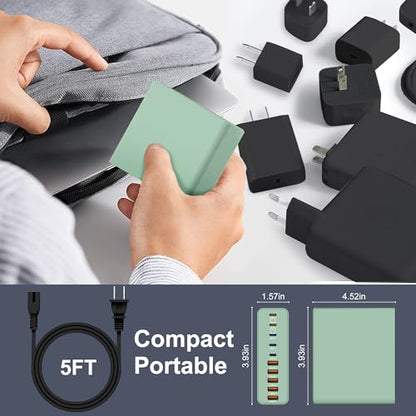 800W USB C Charger Block,10-Port Charging Station - color: Green