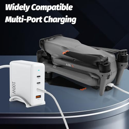 FPVtosky 100W GaN Charger Power Adapter, USB-C Fast Charger(3C1A)，for DJI Drone Mavic 4 Pro/Mavic 3 Pro/Mavic 3 Classic/Mavic 3/ Air 3S/ Air 3/ Avata 2, Charging Base Accessories