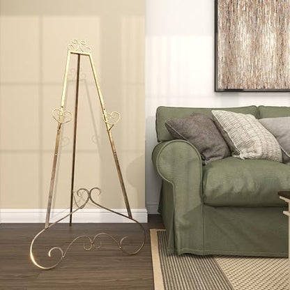 Deco 79 Metal Scroll Easel, Stand 21" x 25" x 48", Gold - color: Gold, size: 23" x 24" x 48"
