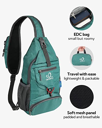 WATERFLY Packable Sling Backpack Lightweight Crossbody Bag Travel Daypack - color: Green