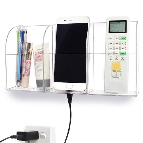 Large Acrylic 3-Slot Wall Mounted Smart Phone Charging Holder Station Clear Hanging TV Remote Controls Holder Media Organizer Wall Pansyling - size: 3-Slot