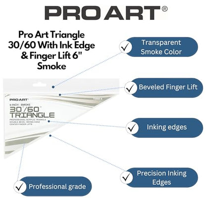 Pro Art 6" Triangle with Ink Edge and Finger Lift, Smoke - color: Smoke, size: 6-inch, 30/60 Degrees