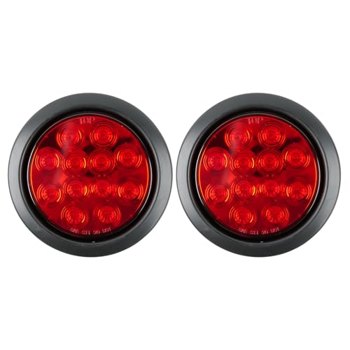 fouwick 4.2 Inch Round Red LED Trailer Tail Lights, 12-LED Waterproof IP65 Stop Turn Brake Light, 12V Flush Mount Trailer Lights LED Kit for Truck, Boat, RV, Marine (2 Pack) - color: 4 inch Round Red 12LED