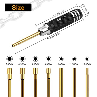 RC Tools Kit 7Pcs Hex Nut Screwdriver Set w/5.0/4.5/4.0/3.5/3.0/2.5/2.0 Box - color: Gold