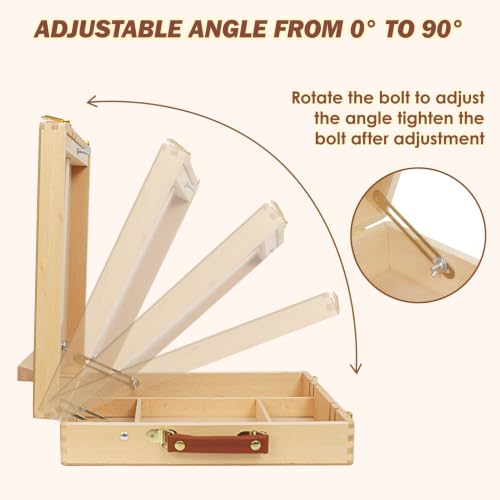 Tabletop Easel for Painting, Adjustable Beechwood Sketchbox, Portable