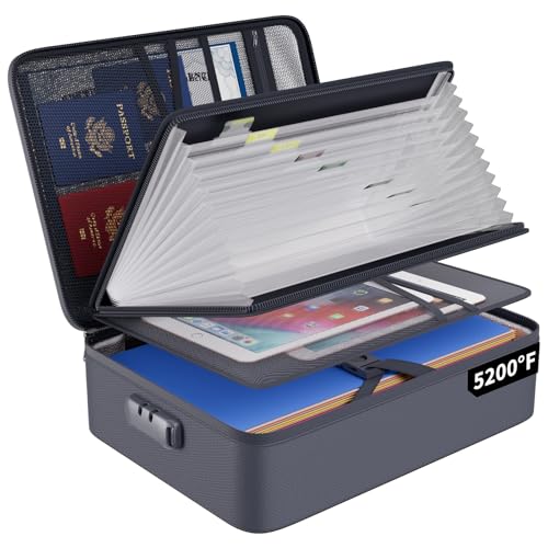ENGPOW Fireproof Document Organizer Bag with Lock ＆ Accordion File Folder - color: Gray, size: 15.1" x 11.2" x 4.3"