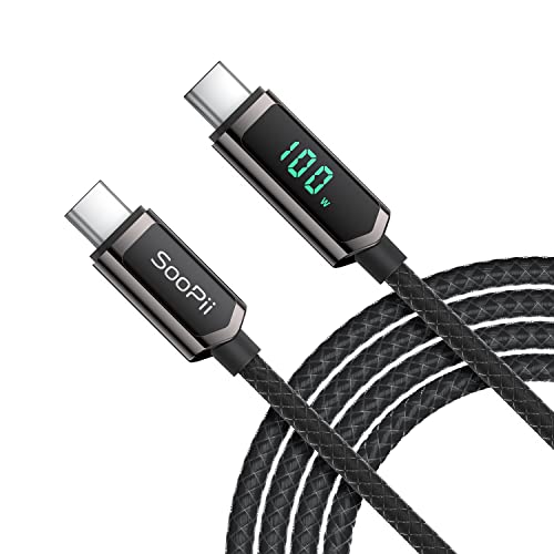 SOOPII 100W USB C to USB C Cable with LED Display,Nylon Braided,Black[4FT] - color: Black, size: 4 Feet 100W