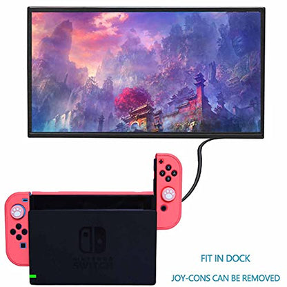Dockable Case for Nintendo Switch - COMCOOL 3 in 1 Protective Cover Case for Nintendo Switch and Joy-Con Controller with Screen Protector and Thumb grips - Red - color: Red