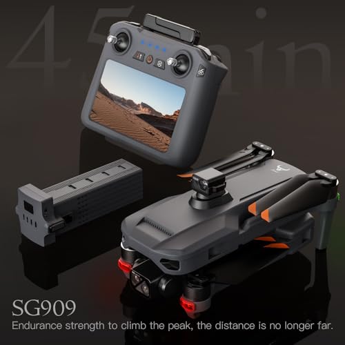 SG909 Drones with 4K Camera for Adults, 3-axis Gimbal Stabilization, 6 km video transmission, RC Remote Control Screen, 360° Obstacle Avoidance, Foldable Quadcopter, 3 Batteries - color: 3 batteries(Grey)